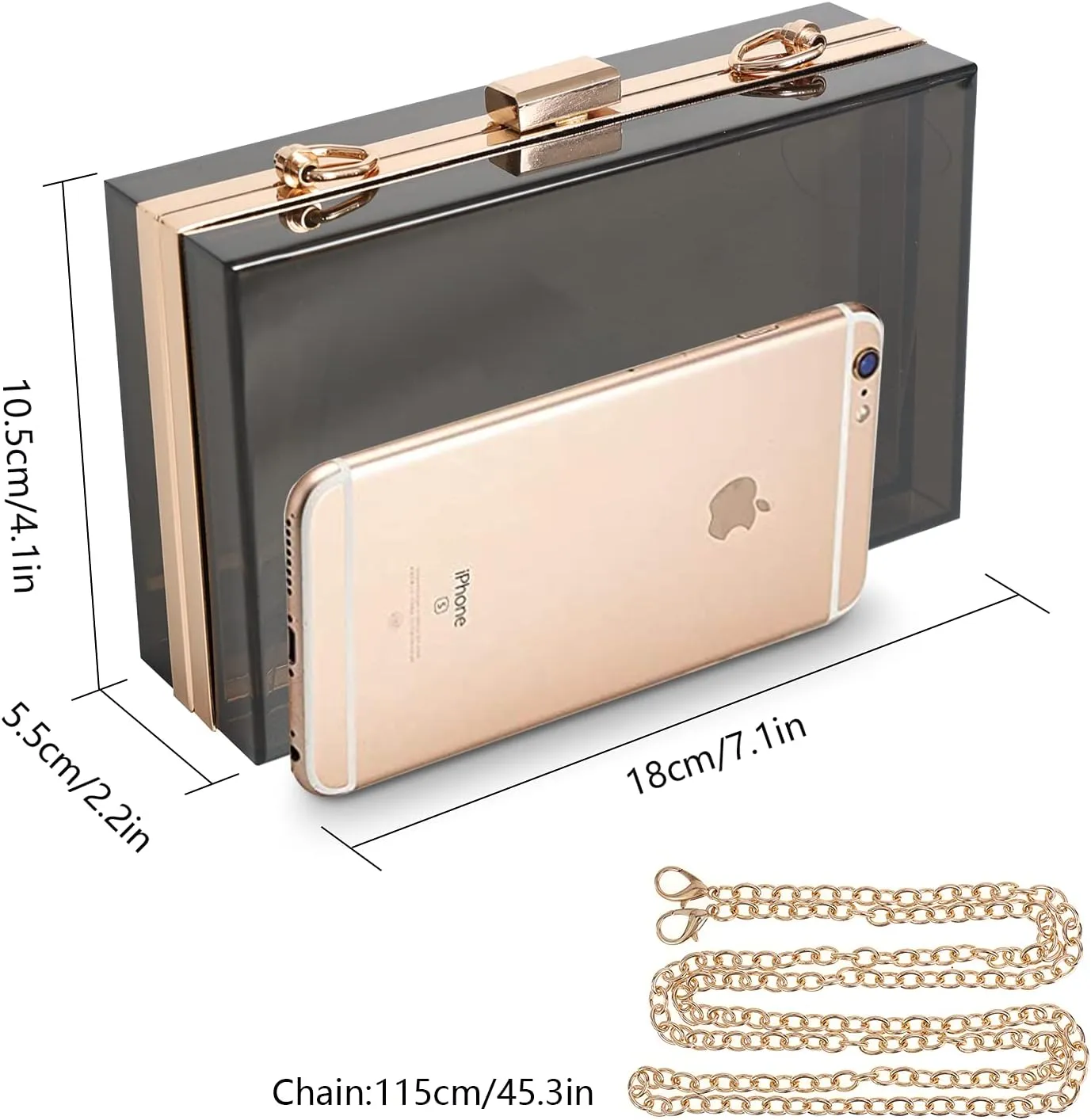 WJCD Women Clear Purse Acrylic Box Clutch Handbag, Small Transparent Crossbody Evening Bag Stadium Approved Gold Chain Strap