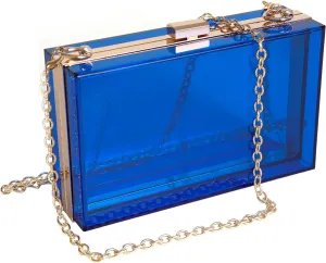 WJCD Women Clear Purse Acrylic Box Clutch Handbag, Small Transparent Crossbody Evening Bag Stadium Approved Gold Chain Strap