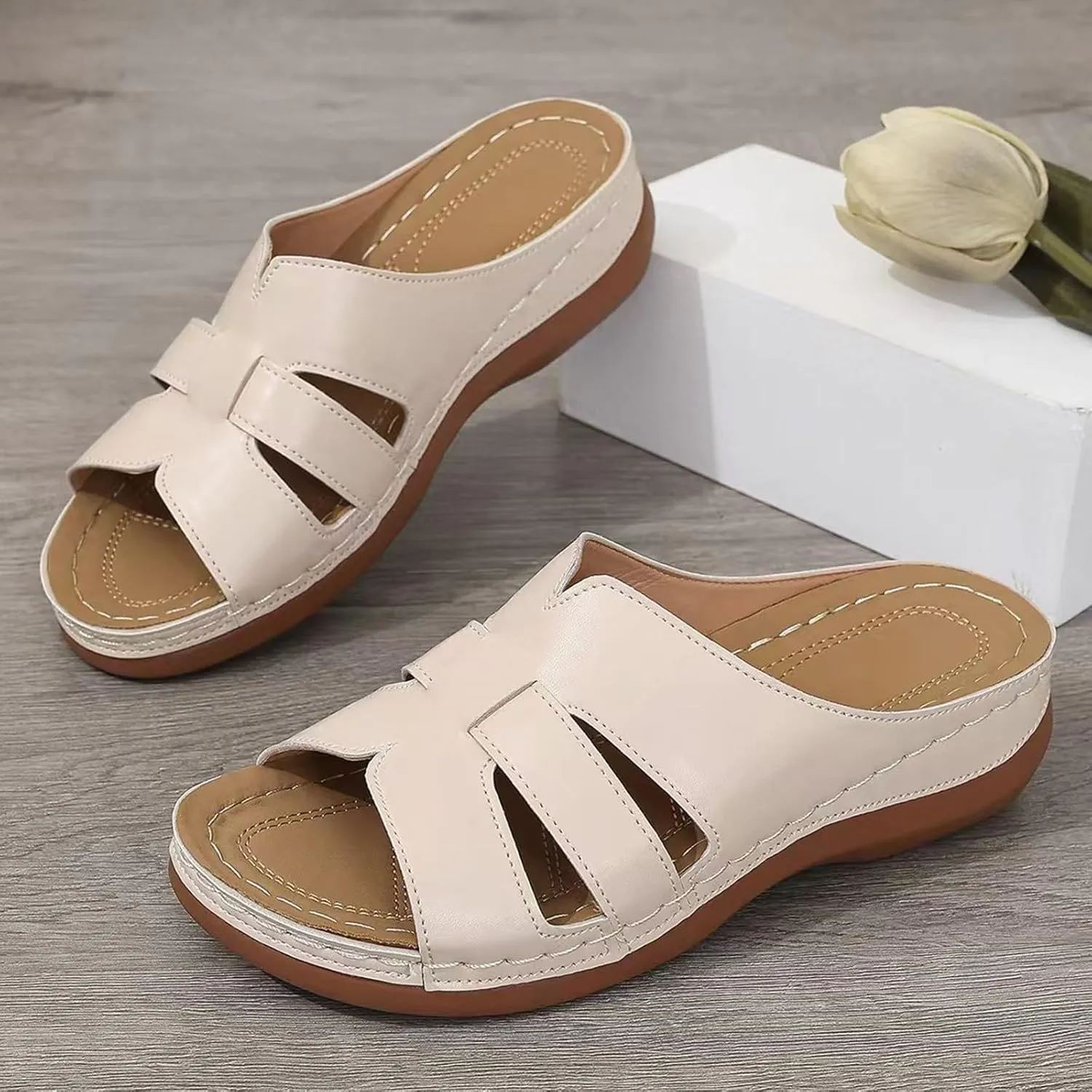 Women Arch Support Slides Orthopedic Wedge Sandals Open Toe Slip On Platform Slippers Summer Casual Beach Orthotic Walking Shoes