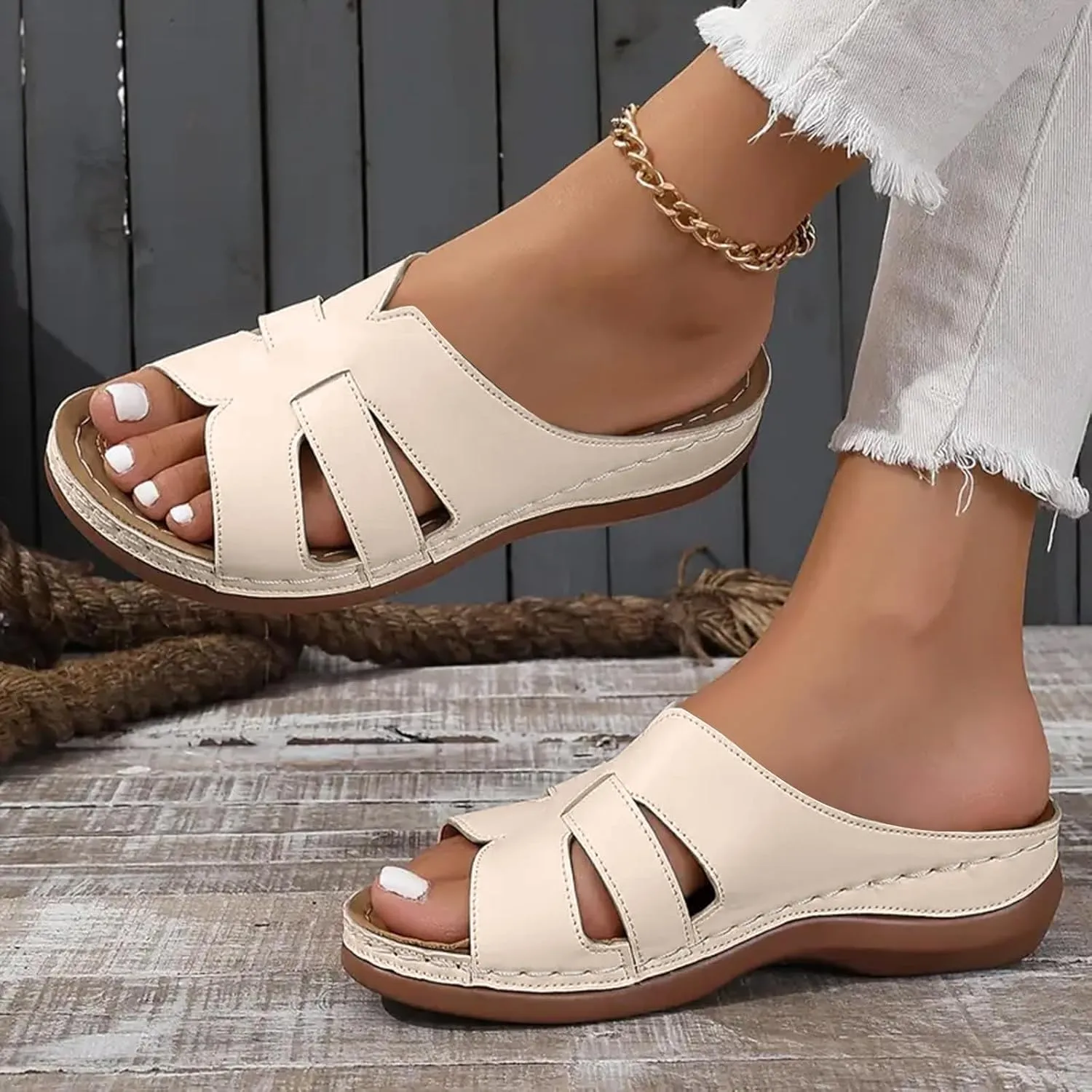 Women Arch Support Slides Orthopedic Wedge Sandals Open Toe Slip On Platform Slippers Summer Casual Beach Orthotic Walking Shoes
