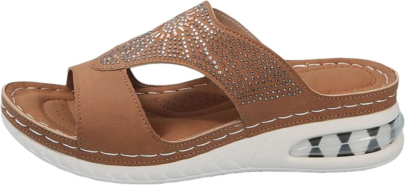 Women Arch Support Slides Orthotic Walking Sandals Orthopedic, Summer Dressy Comfortable Wedge 2025 Non Slip Casual Platform Breathable Leather Shoes Flip Flops Flat Slippers
