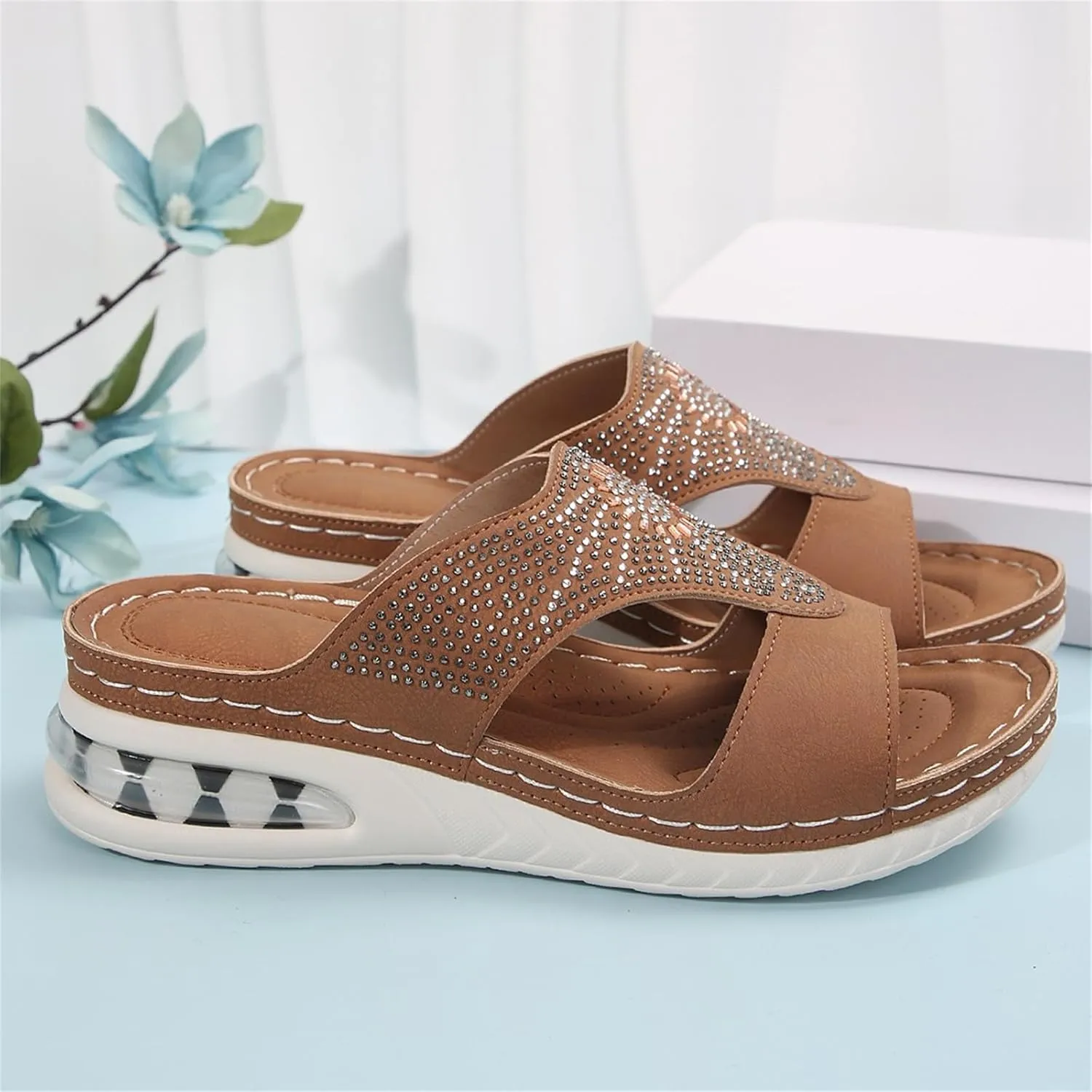 Women Arch Support Slides Orthotic Walking Sandals Orthopedic, Summer Dressy Comfortable Wedge 2025 Non Slip Casual Platform Breathable Leather Shoes Flip Flops Flat Slippers