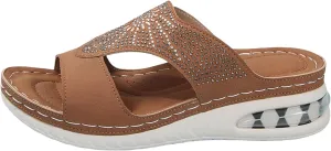 Women Arch Support Slides Orthotic Walking Sandals Orthopedic, Summer Dressy Comfortable Wedge 2025 Non Slip Casual Platform Breathable Leather Shoes Flip Flops Flat Slippers