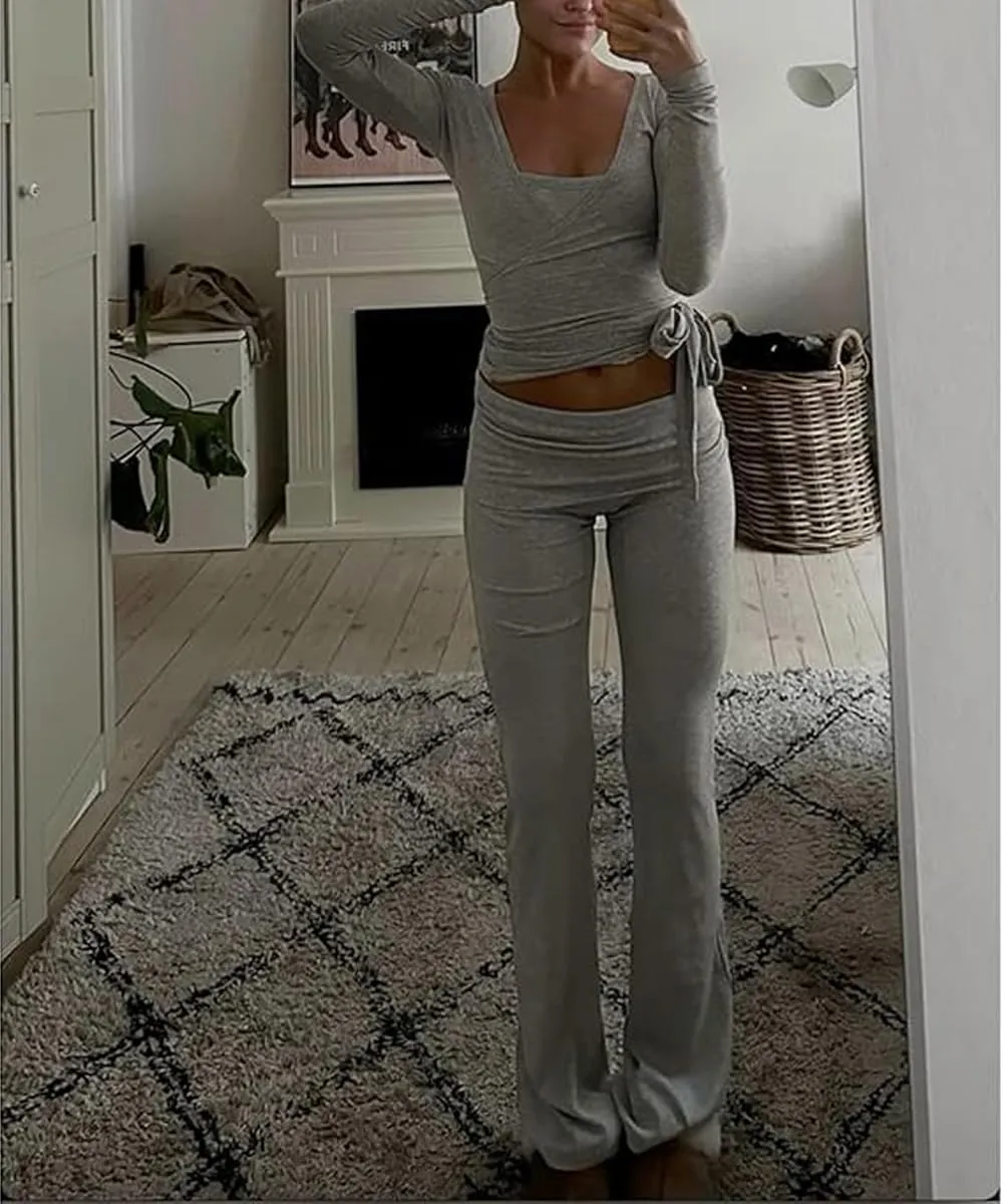 Women Ballet Wrap Top Workout Yoga Dance Long Sleeve Tie Front Pilates Tops Y2k Fairy Going Out Coquette Shirts