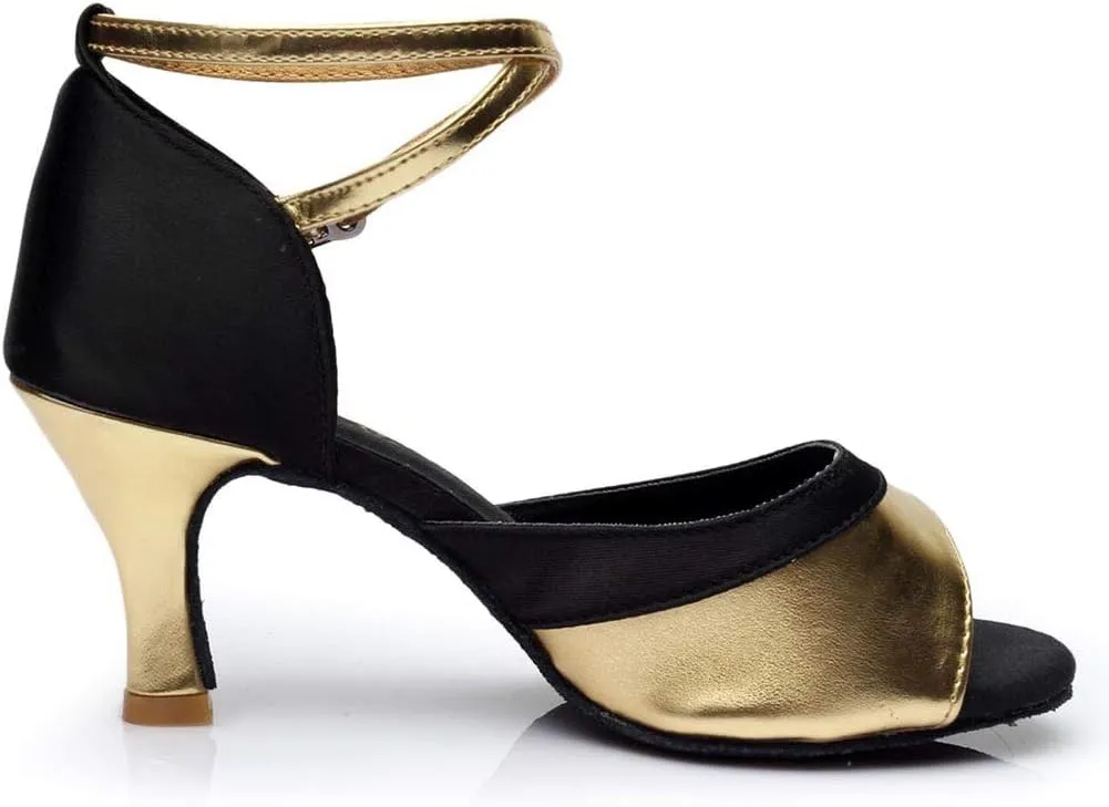 Women Ballroom Dancing Prom Fashion Shoes Ladies Latin Slsa Performance Gold Sparkly Singles Ankle Strap High Heels