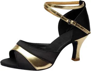 Women Ballroom Dancing Prom Fashion Shoes Ladies Latin Slsa Performance Gold Sparkly Singles Ankle Strap High Heels