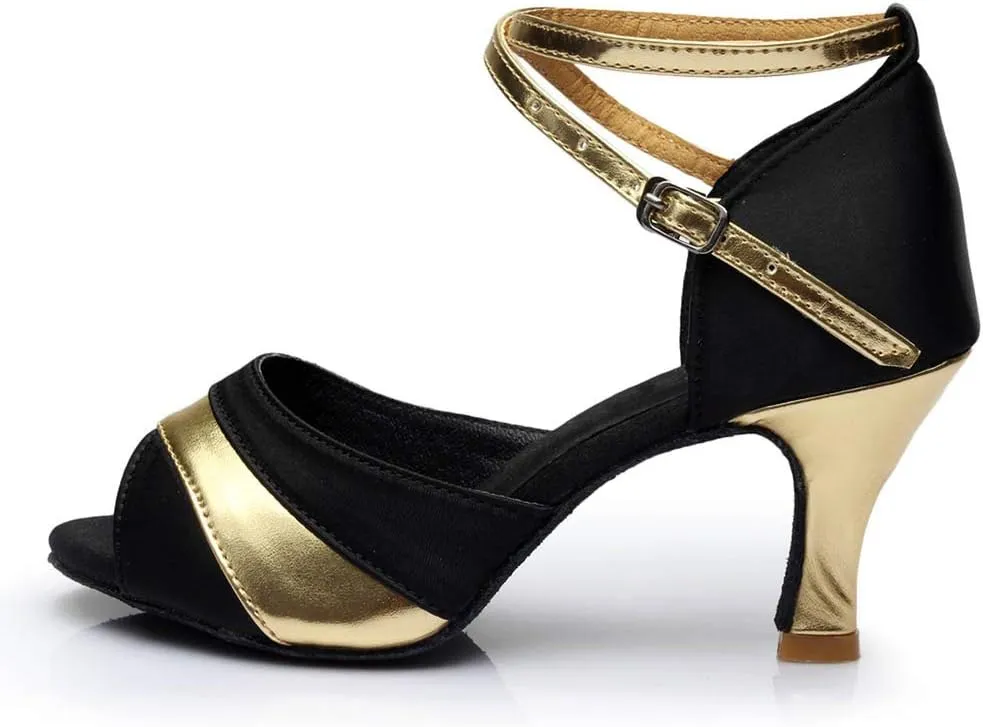 Women Ballroom Dancing Prom Fashion Shoes Ladies Latin Slsa Performance Gold Sparkly Singles Ankle Strap High Heels