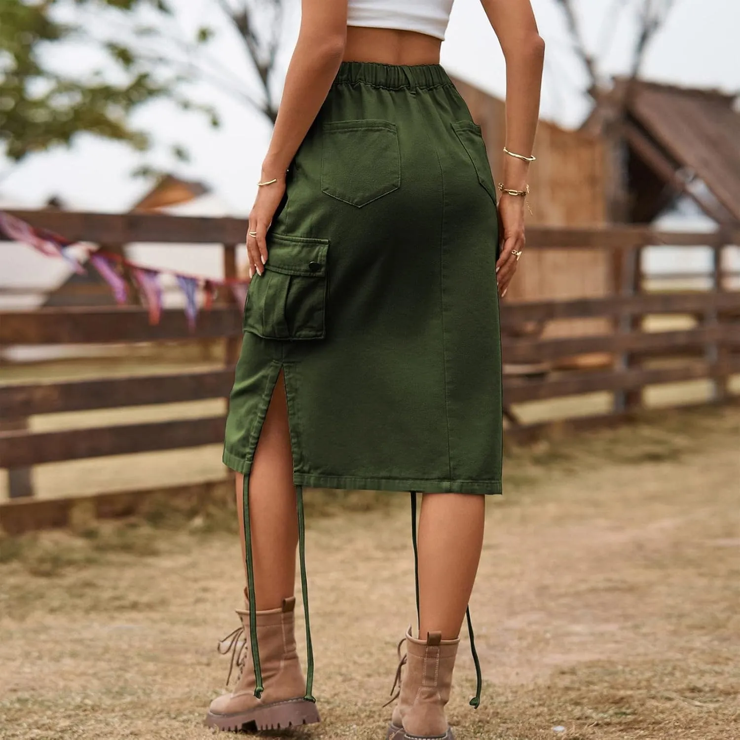 Women Elegant Skirt Long Skirt with Slit for Womens Autumn Retro Solid Midi Skirts with Pocket Pencil Skirt for