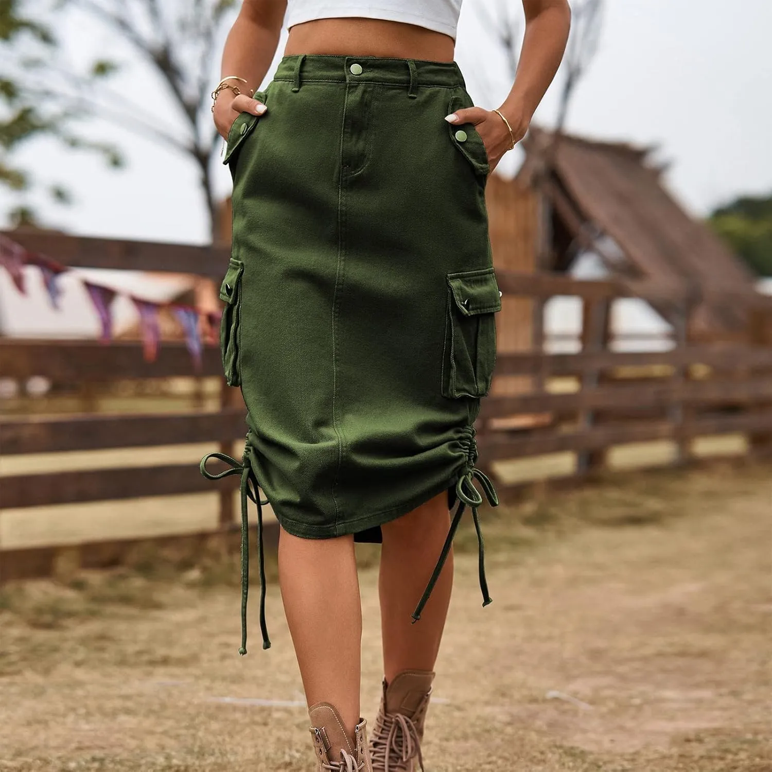 Women Elegant Skirt Long Skirt with Slit for Womens Autumn Retro Solid Midi Skirts with Pocket Pencil Skirt for