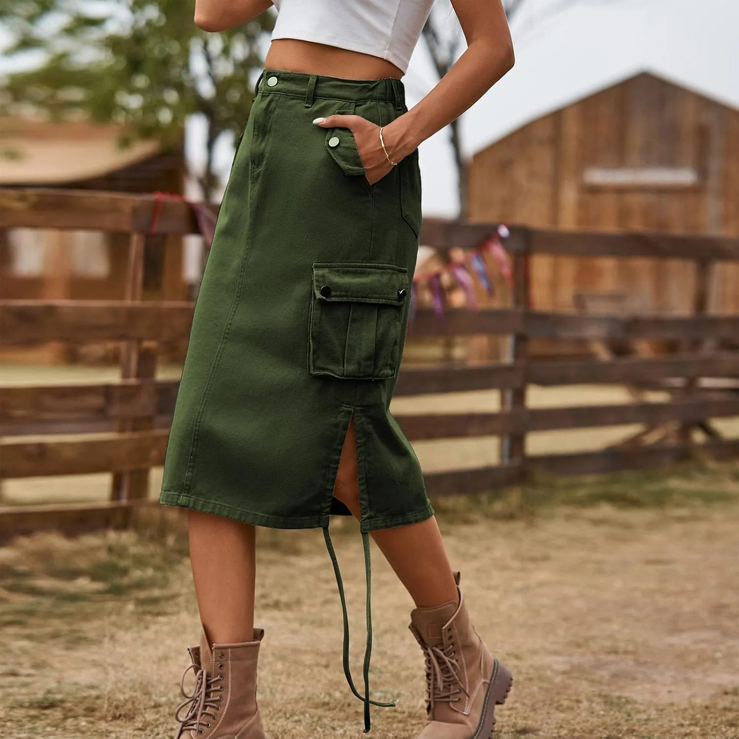 Women Elegant Skirt Long Skirt with Slit for Womens Autumn Retro Solid Midi Skirts with Pocket Pencil Skirt for