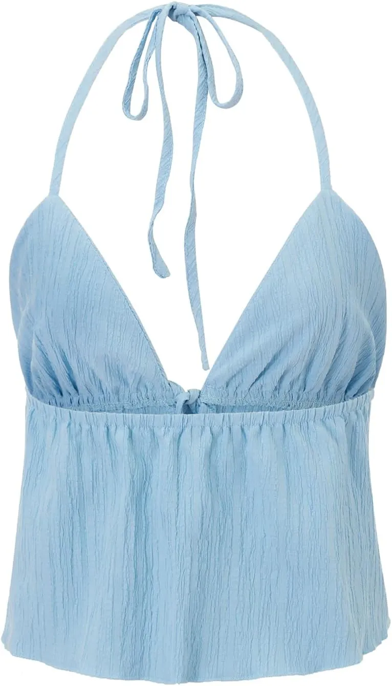 Women Halter Tie Front Tank Tops Y2k Split Flowy Cami Shirt Backless Sexy Going Out Crop Tops