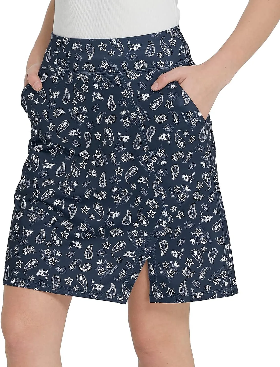 Women Knee Length Skirts Causal Skorts with Pockets Longer Length Golf Skirts Side Slit