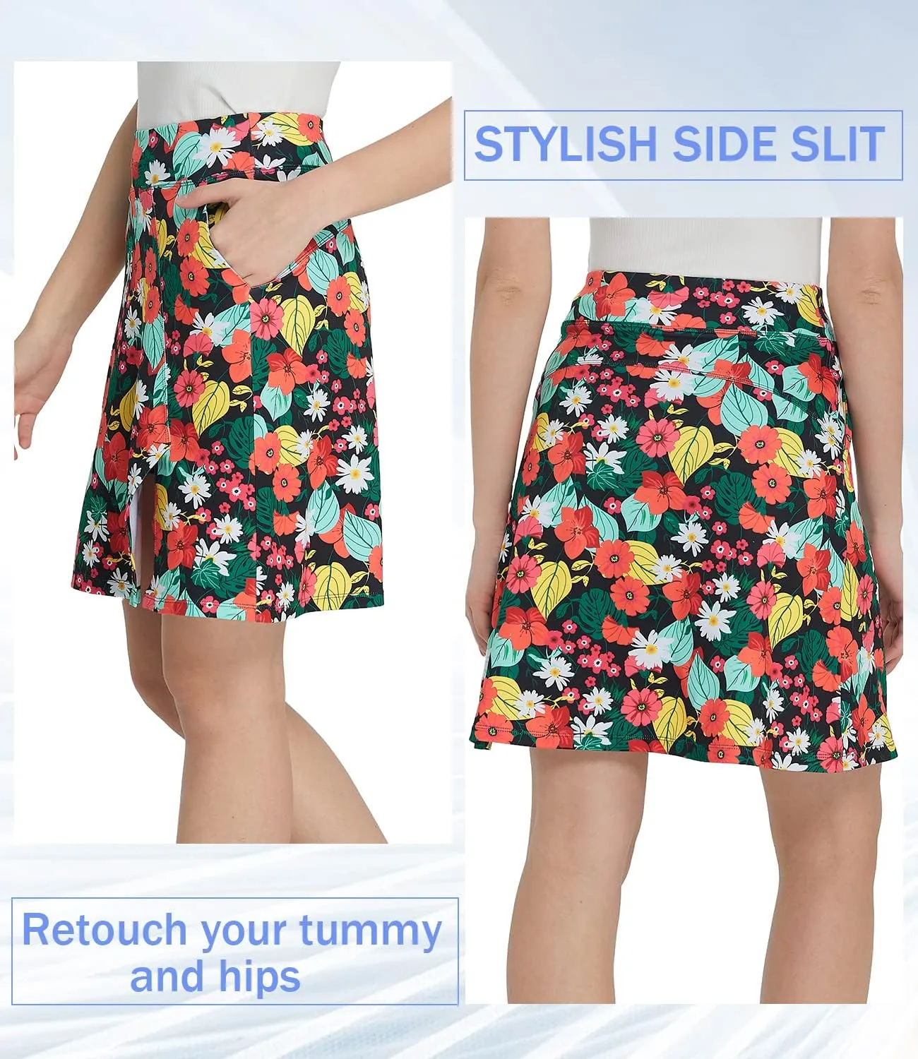 Women Knee Length Skirts Causal Skorts with Pockets Longer Length Golf Skirts Side Slit