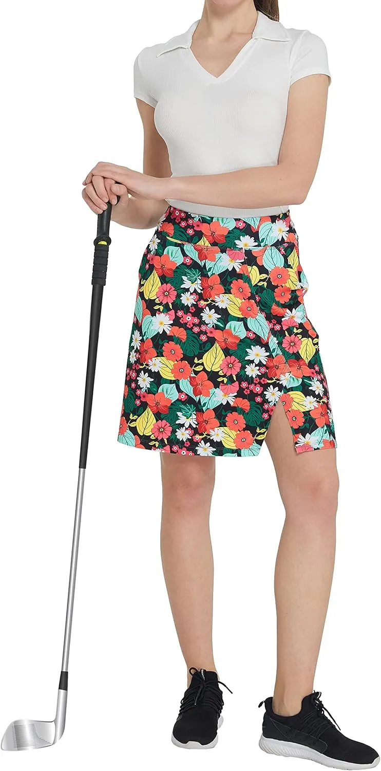 Women Knee Length Skirts Causal Skorts with Pockets Longer Length Golf Skirts Side Slit