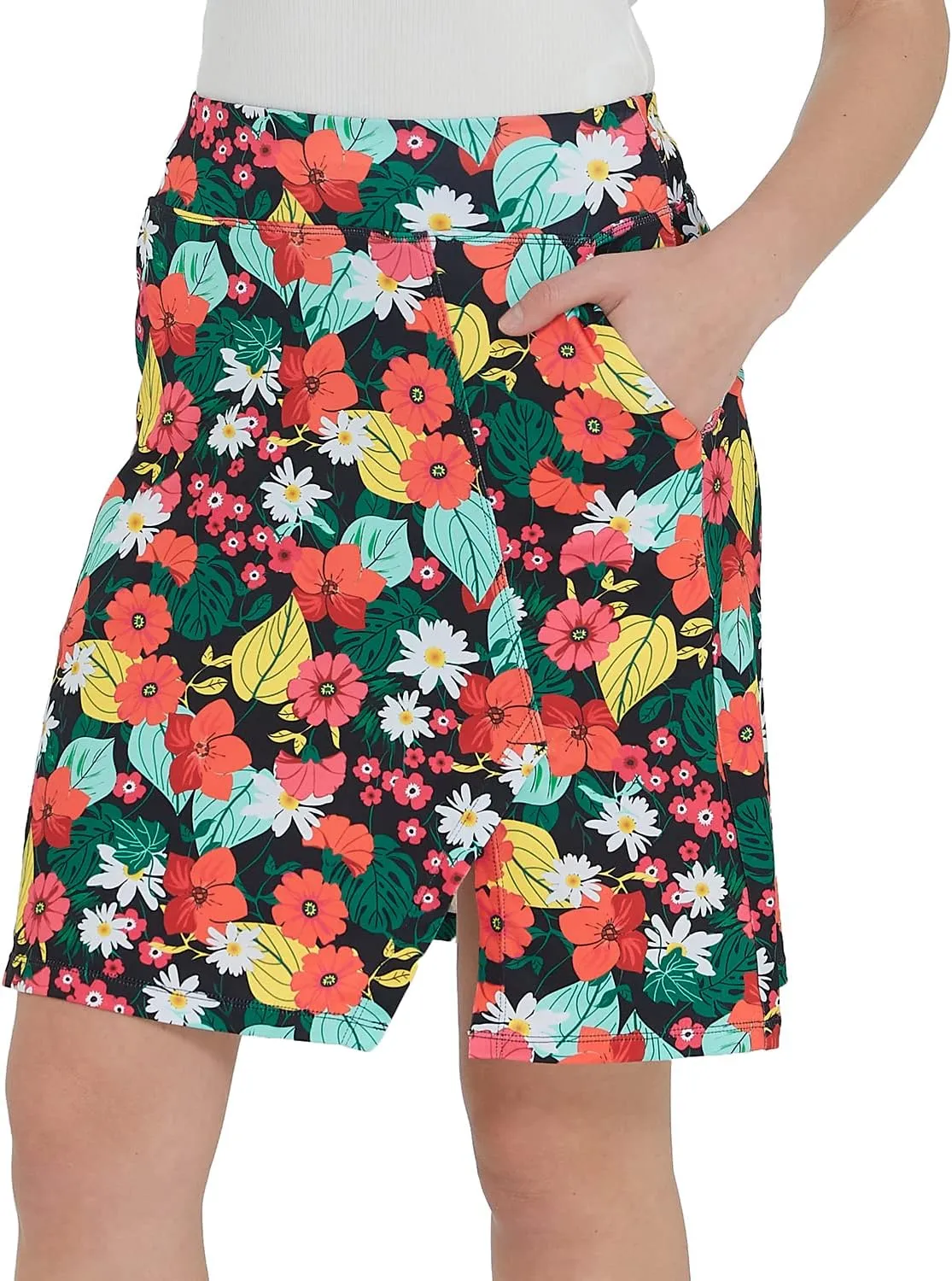 Women Knee Length Skirts Causal Skorts with Pockets Longer Length Golf Skirts Side Slit