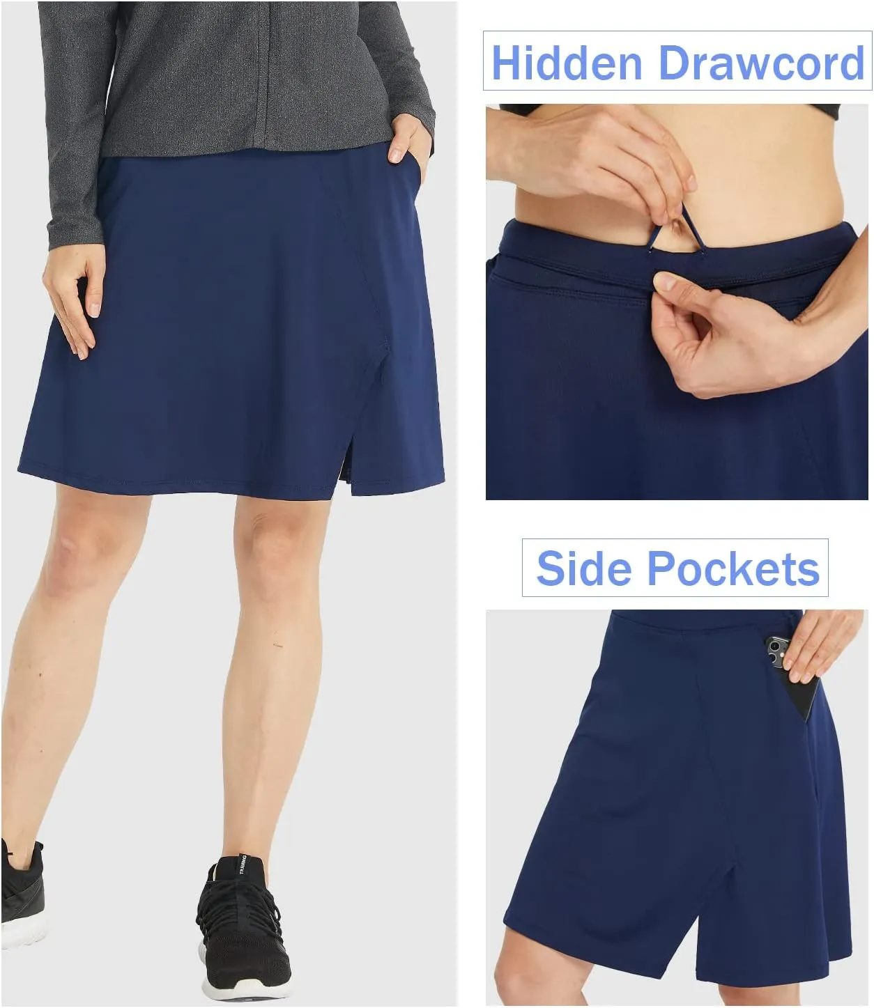 Women Knee Length Skirts Causal Skorts with Pockets Longer Length Golf Skirts Side Slit