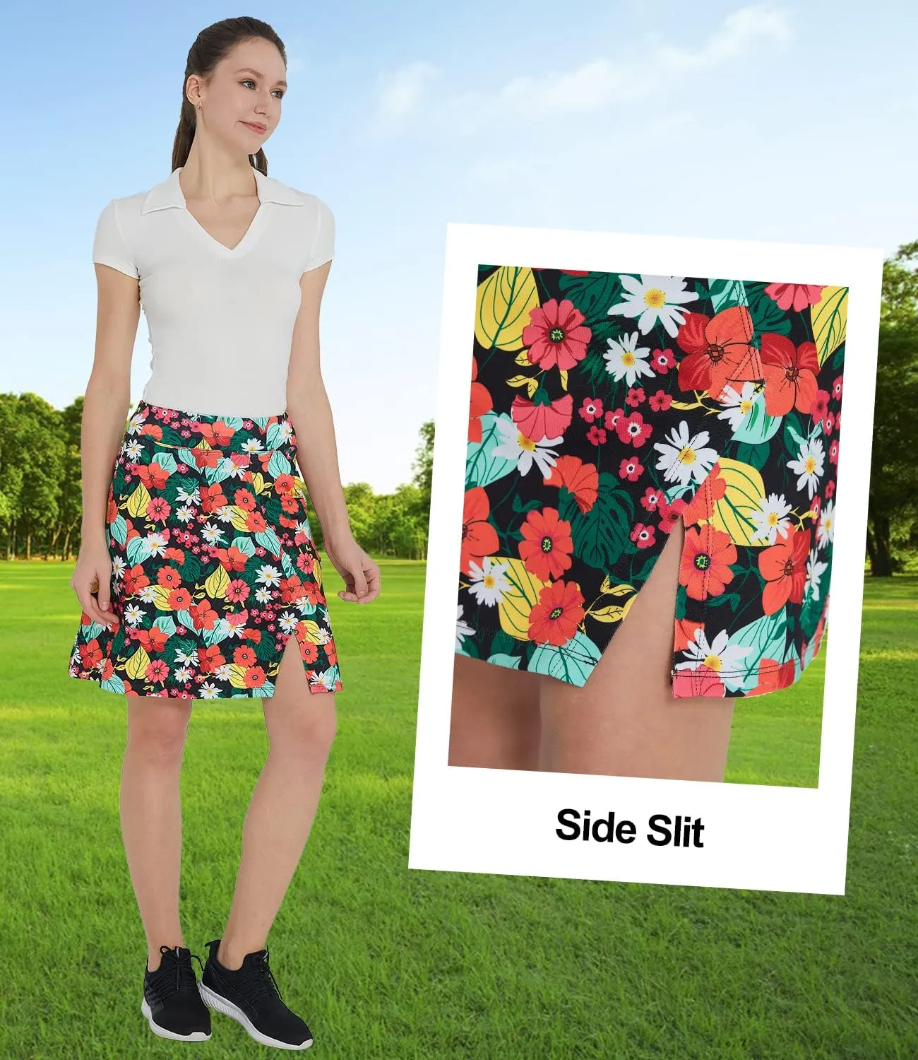 Women Knee Length Skirts Causal Skorts with Pockets Longer Length Golf Skirts Side Slit
