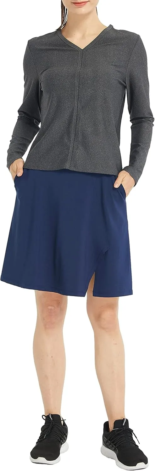 Women Knee Length Skirts Causal Skorts with Pockets Longer Length Golf Skirts Side Slit
