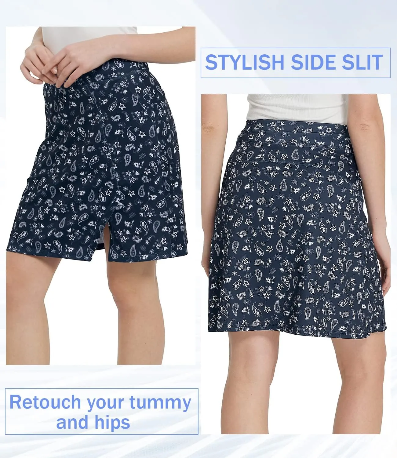Women Knee Length Skirts Causal Skorts with Pockets Longer Length Golf Skirts Side Slit