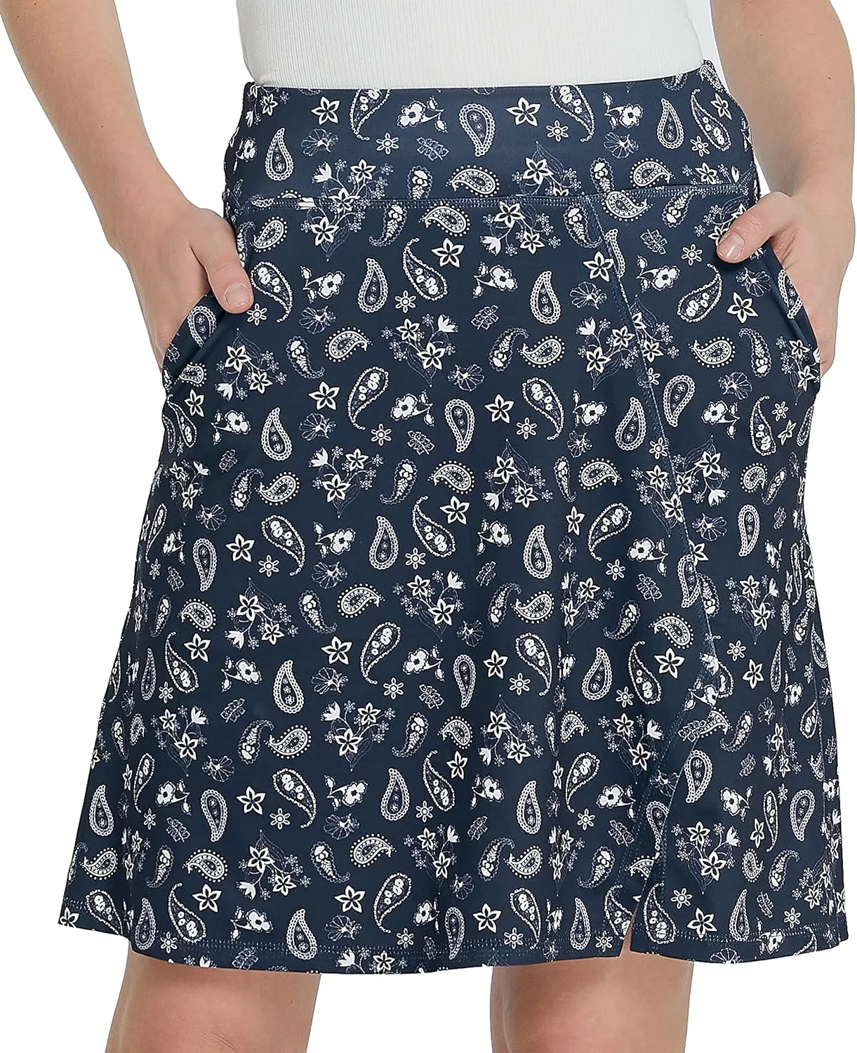 Women Knee Length Skirts Causal Skorts with Pockets Longer Length Golf Skirts Side Slit