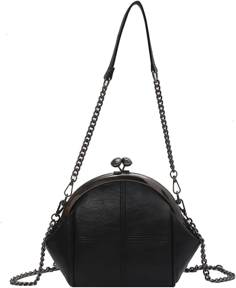 Women Purses Handbags Retro Kiss Lock Satchel Bag PU Leather Hobo Bags Crossbody Bag Evening Clutch with Chain Shoulder Strap