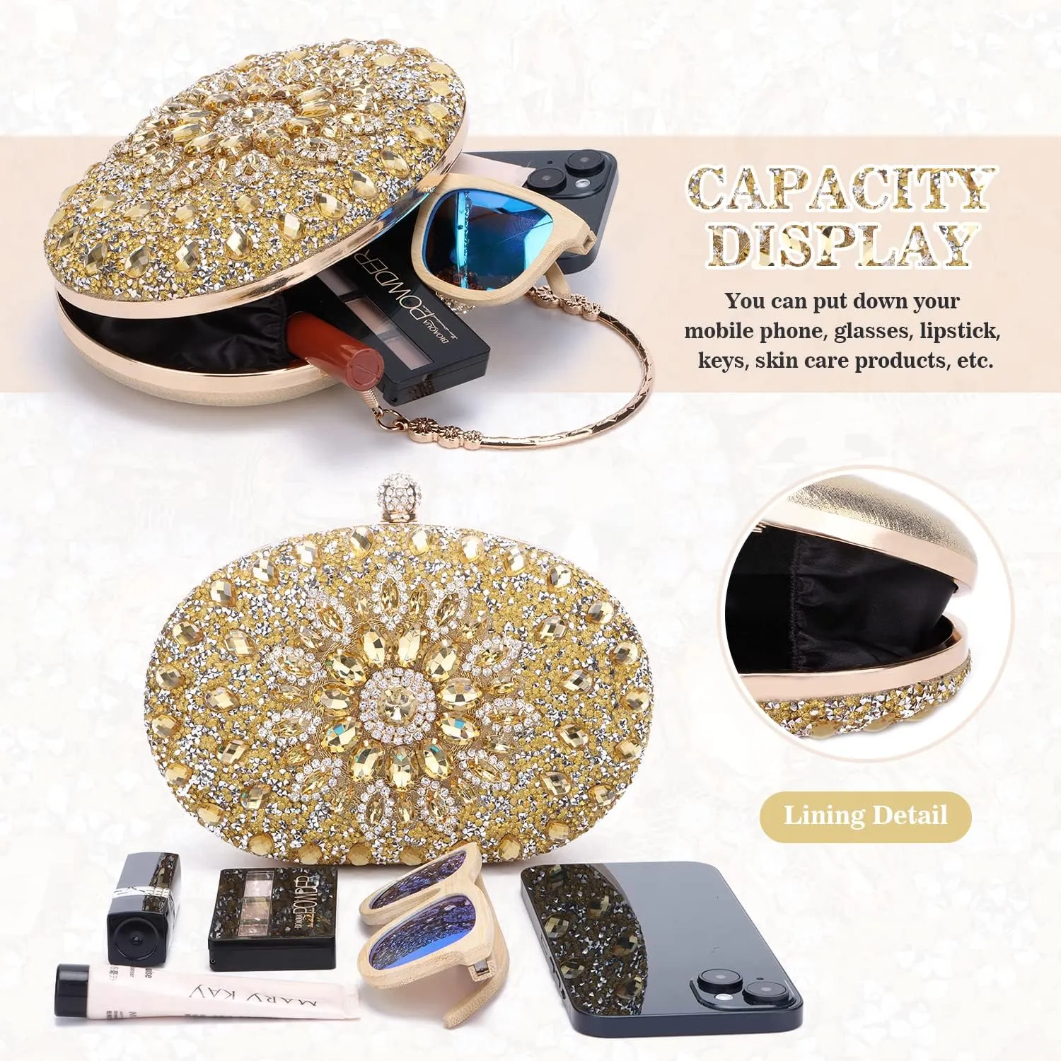 Women Rhinestone Evening Clutch Purse Bag Bling Glitter Sparkly Diamond Tote Bag Crystal Wedding Party Bag