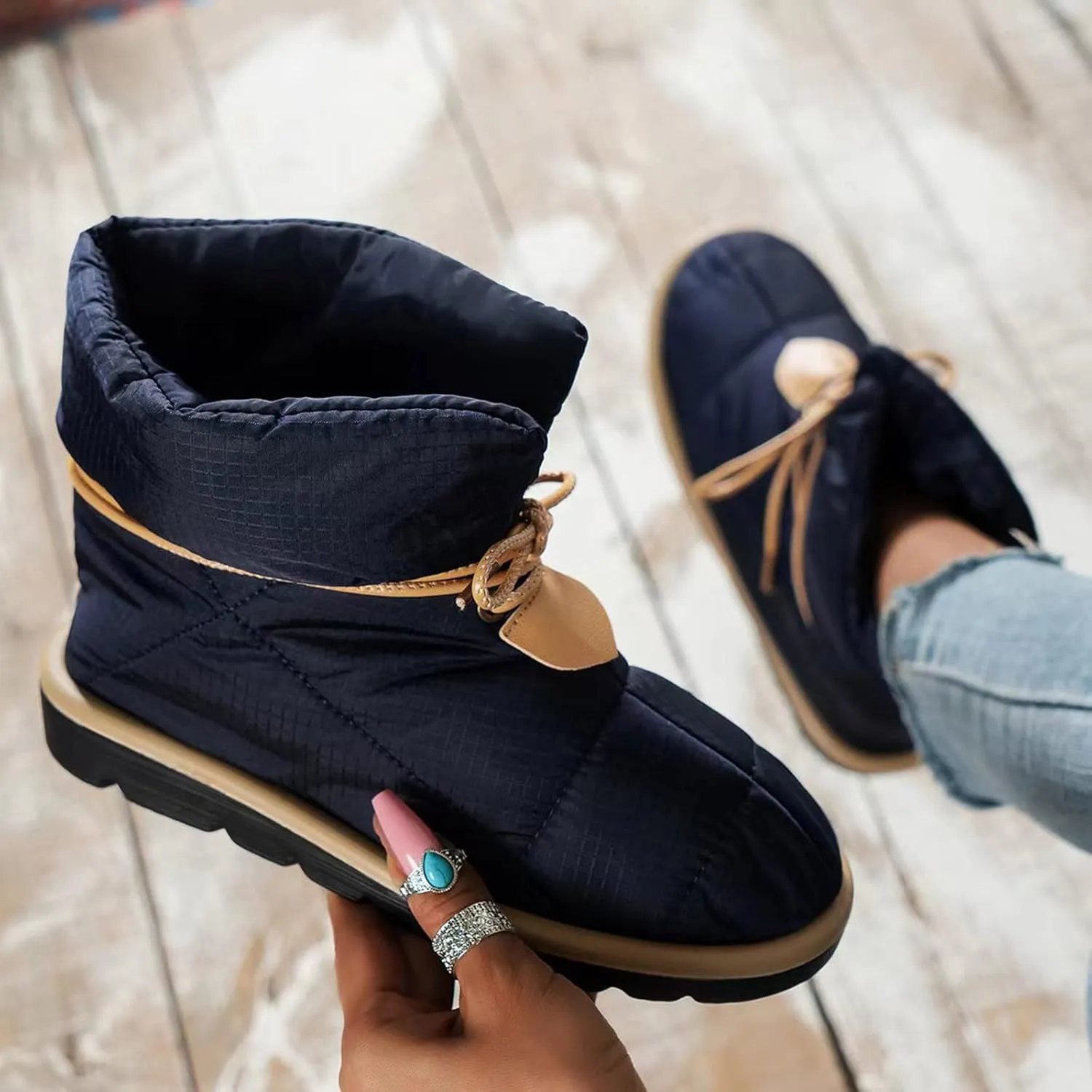 Women Snow Boots Waterproof Winter Boots Non-slip Fully Fur Booties Winter Warm Outdoor Ankle Boots Comfortable Winter Shoes Trekking Shoes