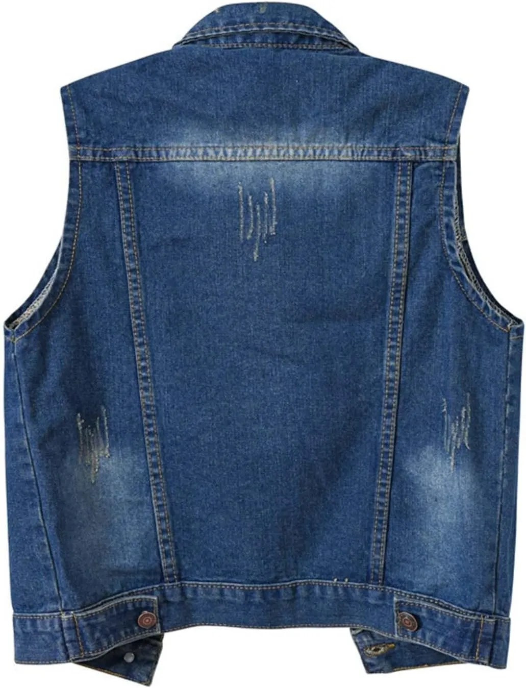 Women Summer Casual Frayed Denim Waistcoat Lapel Sleeveless Button Down Ripped Jacket Vest with Pockets