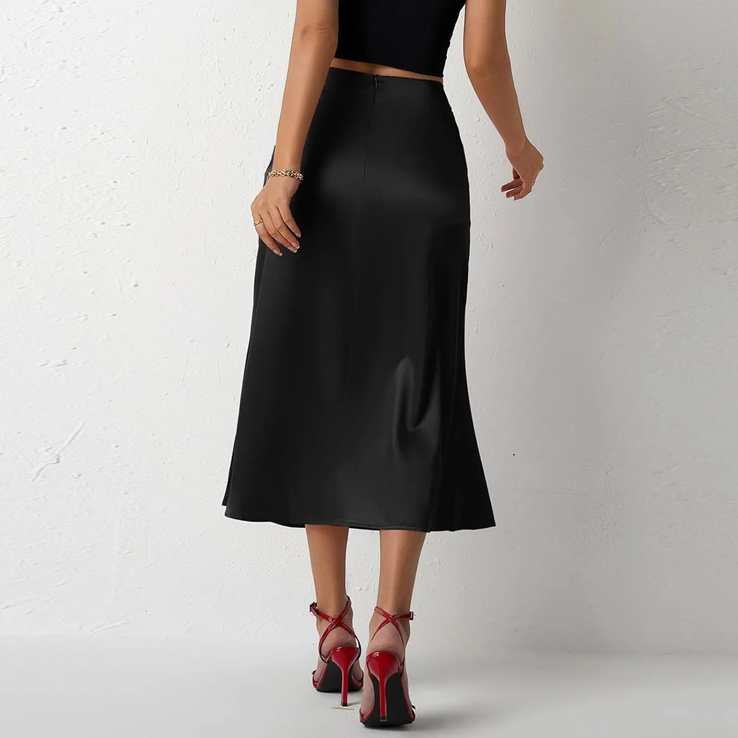 Women Summer Spring High Waist Satin Skirt Party Wedding Flowy Elegant A-Line Midi Skirts 2025, S-2XL