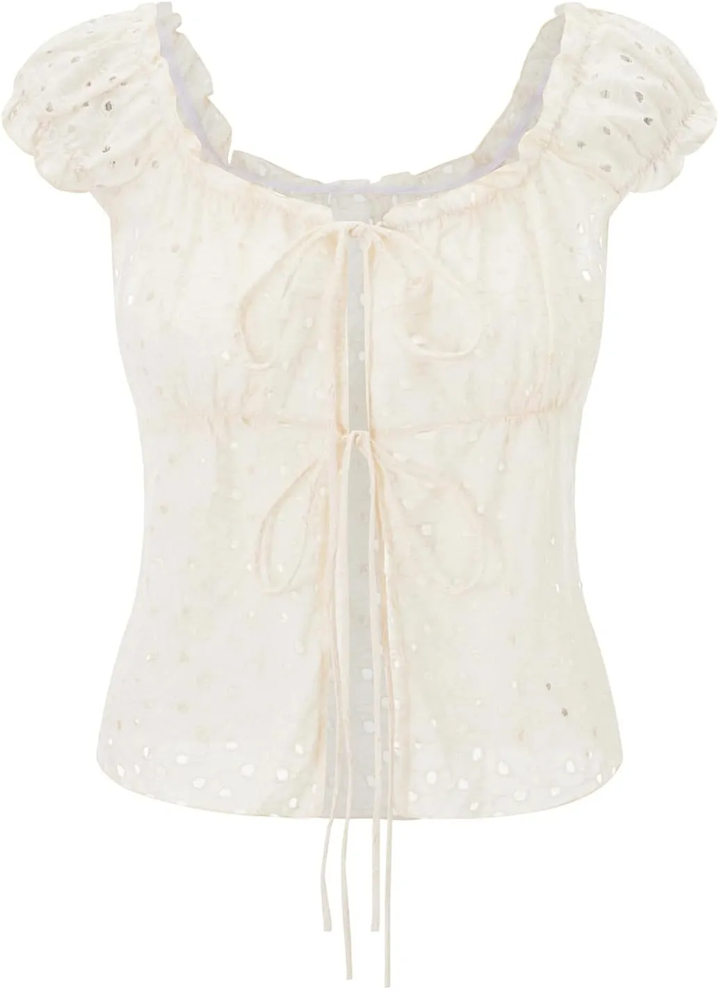 Women Tie Front Tank Top Y2k Sleeveless Button up Shirt Eyelet Floral Embroidery Cami Vest Crop Top