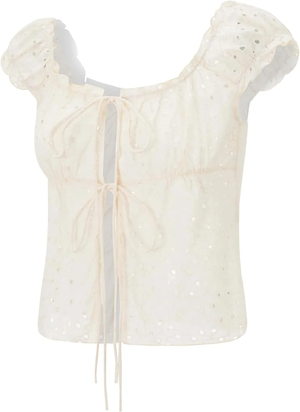 Women Tie Front Tank Top Y2k Sleeveless Button up Shirt Eyelet Floral Embroidery Cami Vest Crop Top