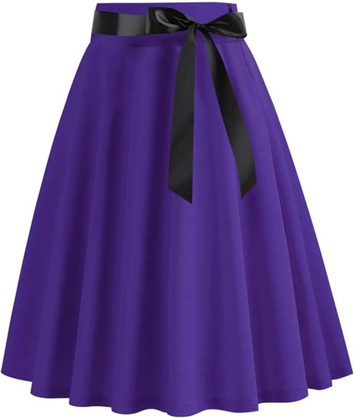 Women Vintage Pleated Skirts Plain Elegant Half Dress Hepburn Style A-Line Midi Skirts with Waist Bowknot