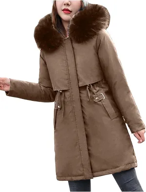 Women Winter Coats Solid Thicken Fleece Cotton Jackets Zipper Long Sleeve Down Coats with Pockets Outerwear