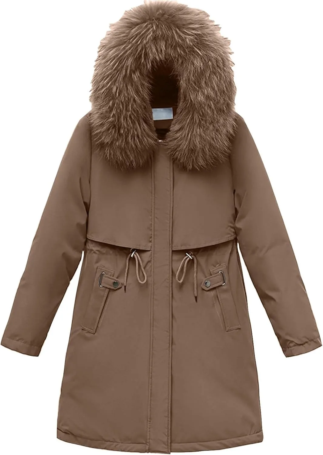 Women Winter Coats Solid Thicken Fleece Cotton Jackets Zipper Long Sleeve Down Coats with Pockets Outerwear