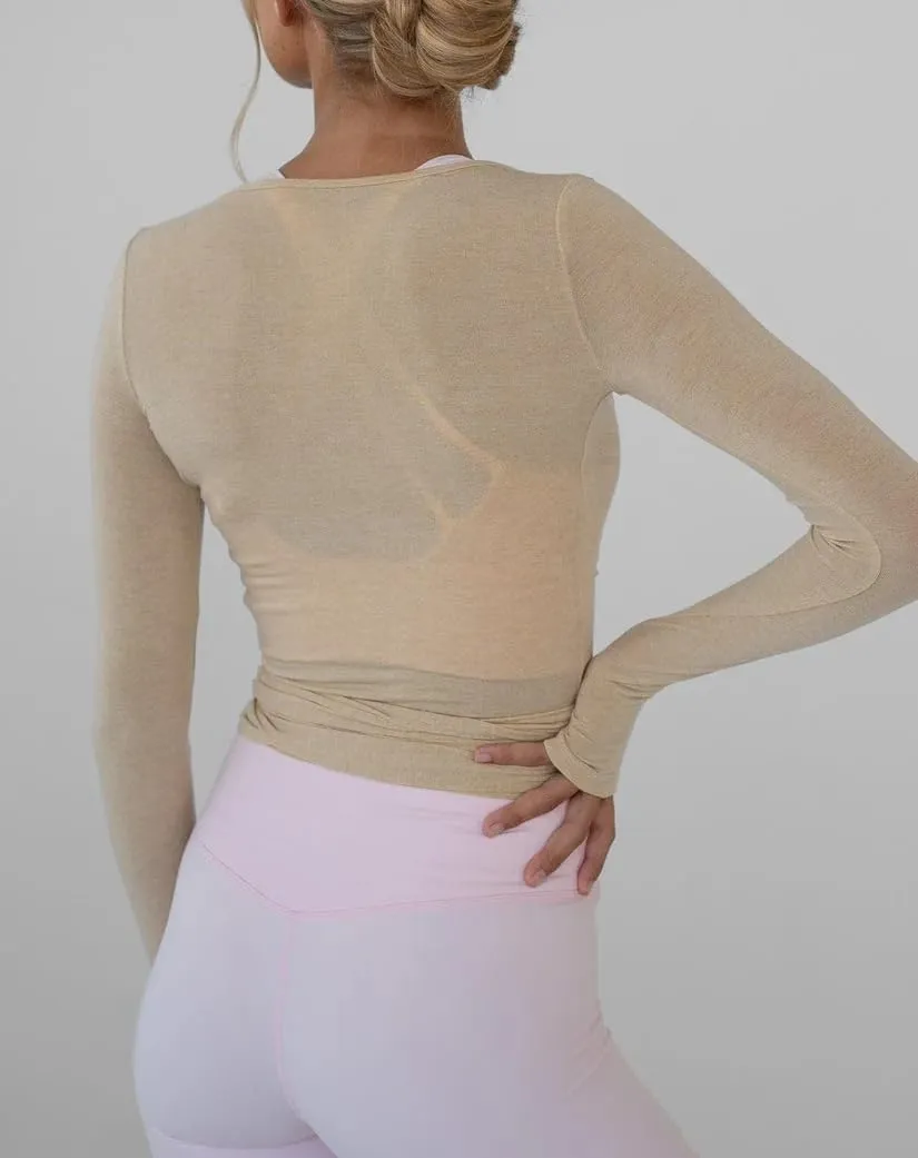 Women Wrap Yoga Shirts Long Sleeve Deep V Neck Tie Front Workout T Shirts Casual Slim Fit Sports Active Tops