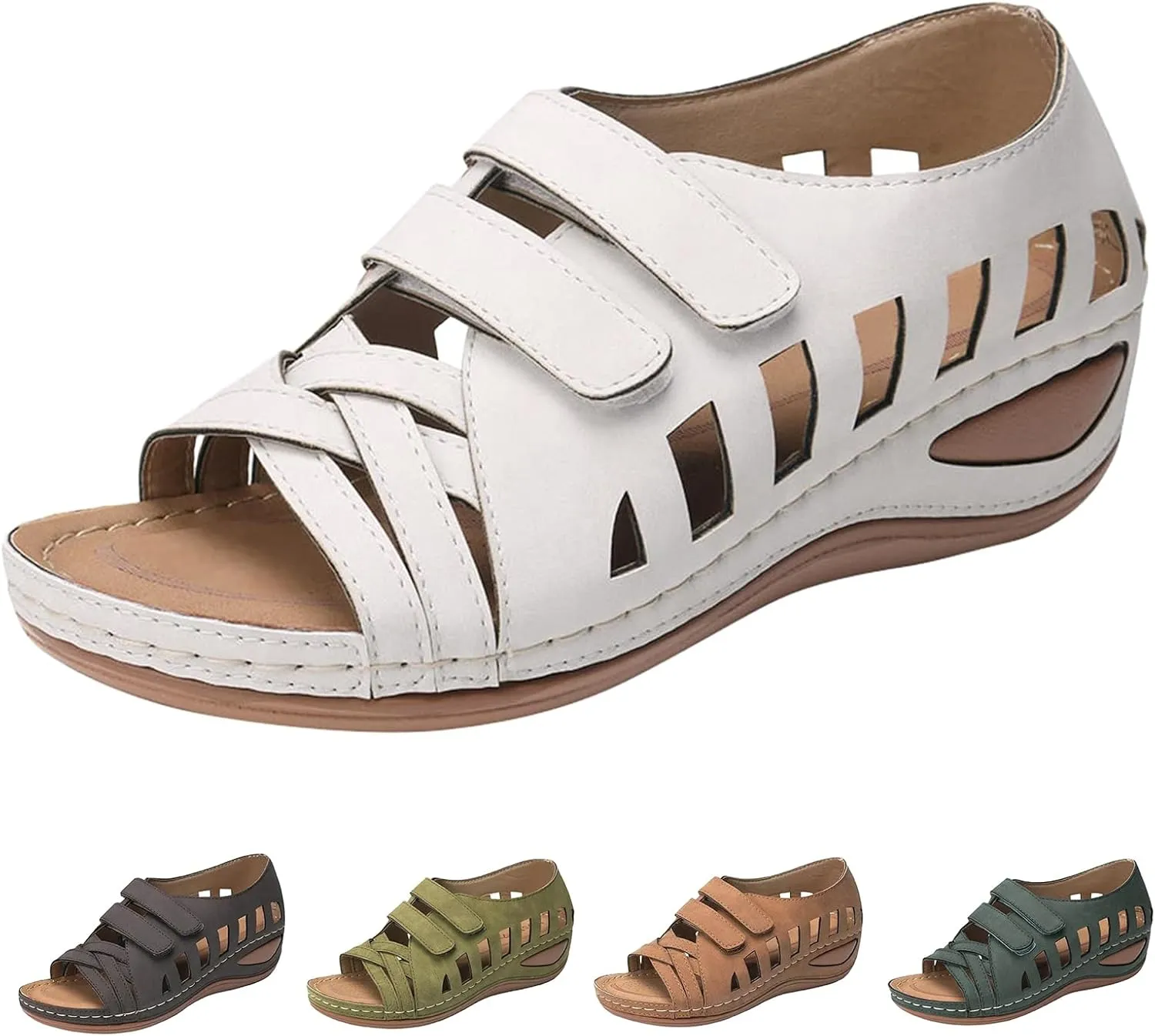 Womens Arch Support Sandals Wide Width Orthopedic Summer Casual Slippers Ankle Strap Shoes Slip On Sandal Beach Shoes