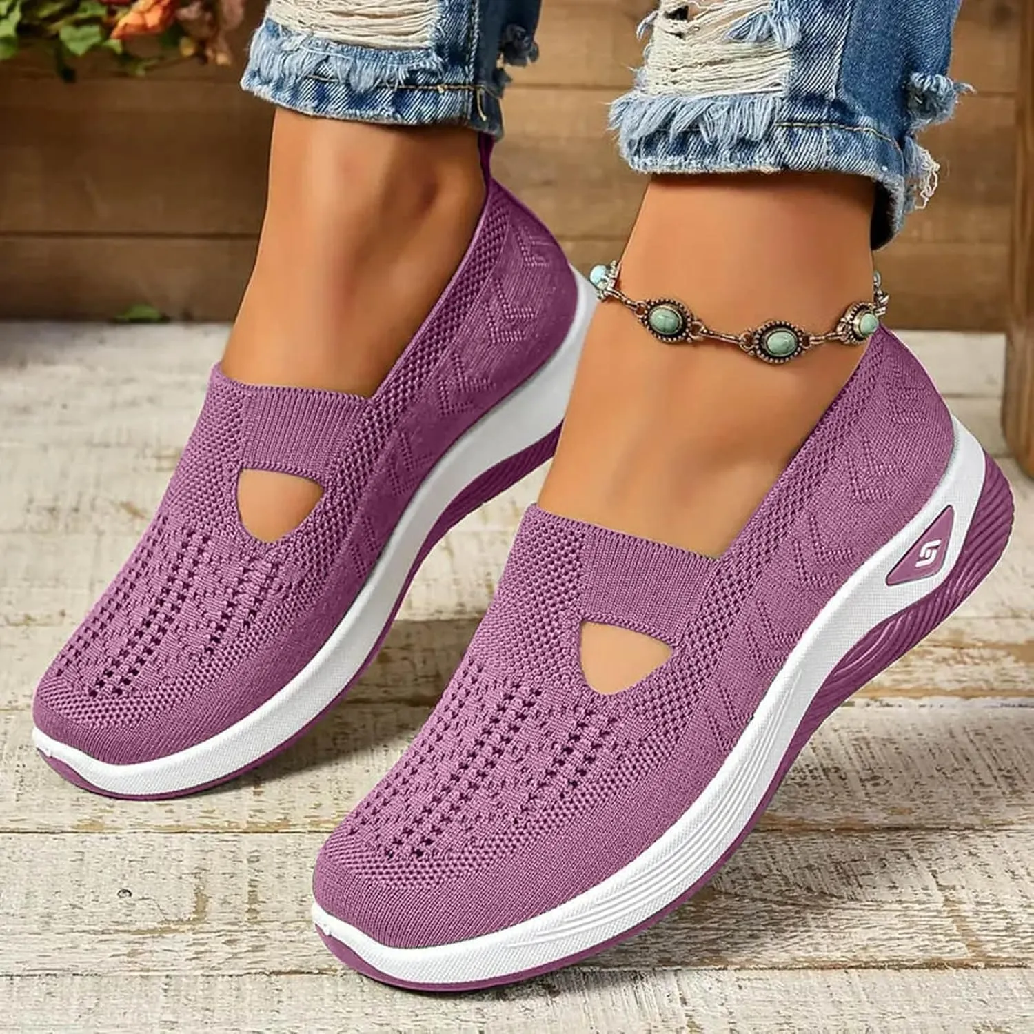 Womens Best Walking Shoes Slip On Sneakers Breathable Mesh Tennis Shoes Arch Support Non-Slip Comfortable Orthopedic Sneakers for Women with Heel Pain