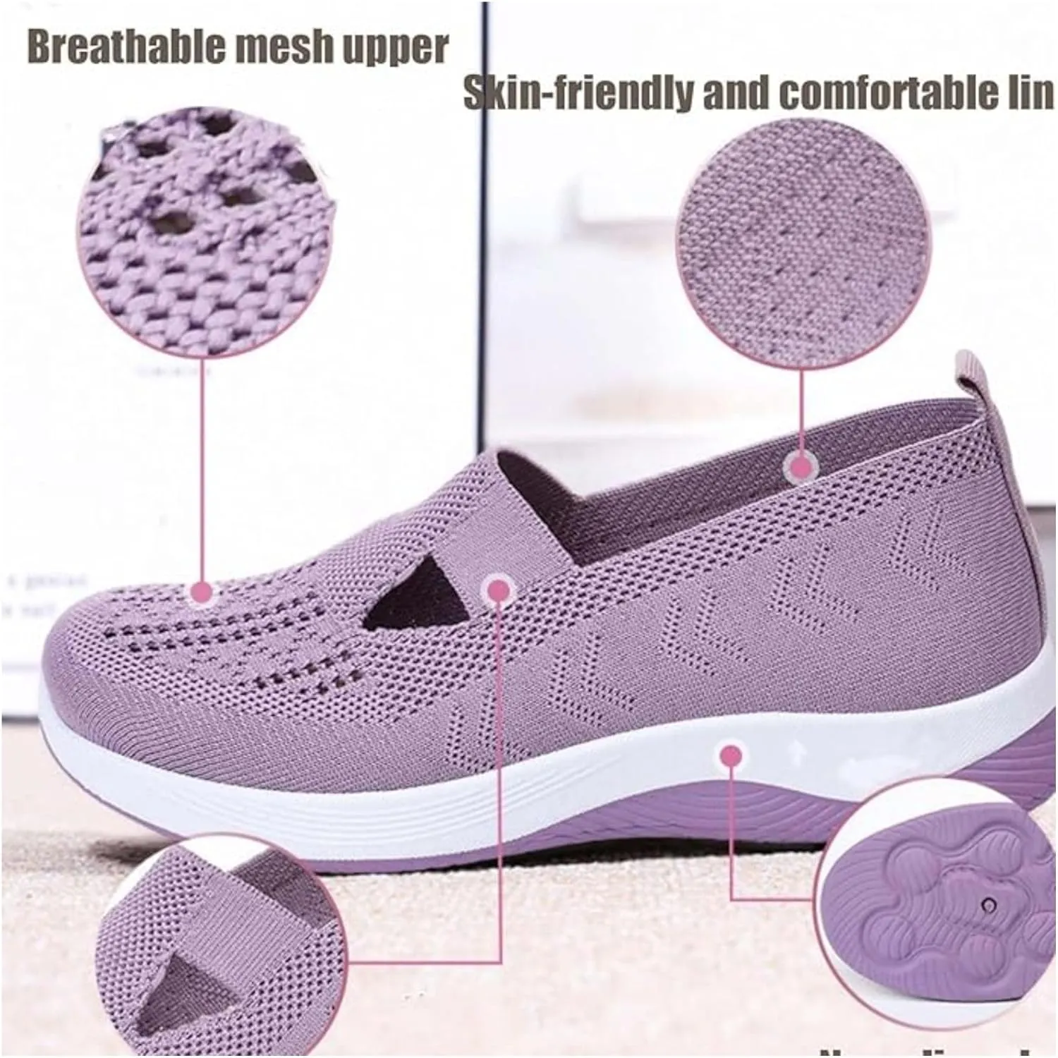 Womens Best Walking Shoes Slip On Sneakers Breathable Mesh Tennis Shoes Arch Support Non-Slip Comfortable Orthopedic Sneakers for Women with Heel Pain