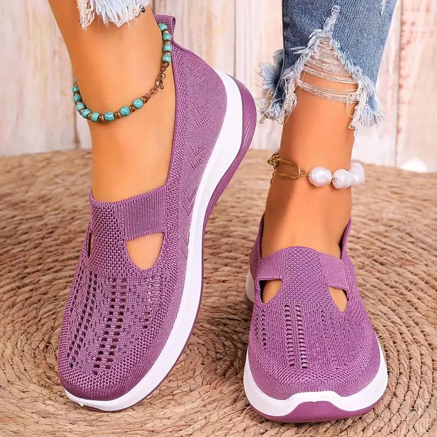 Womens Best Walking Shoes Slip On Sneakers Breathable Mesh Tennis Shoes Arch Support Non-Slip Comfortable Orthopedic Sneakers for Women with Heel Pain