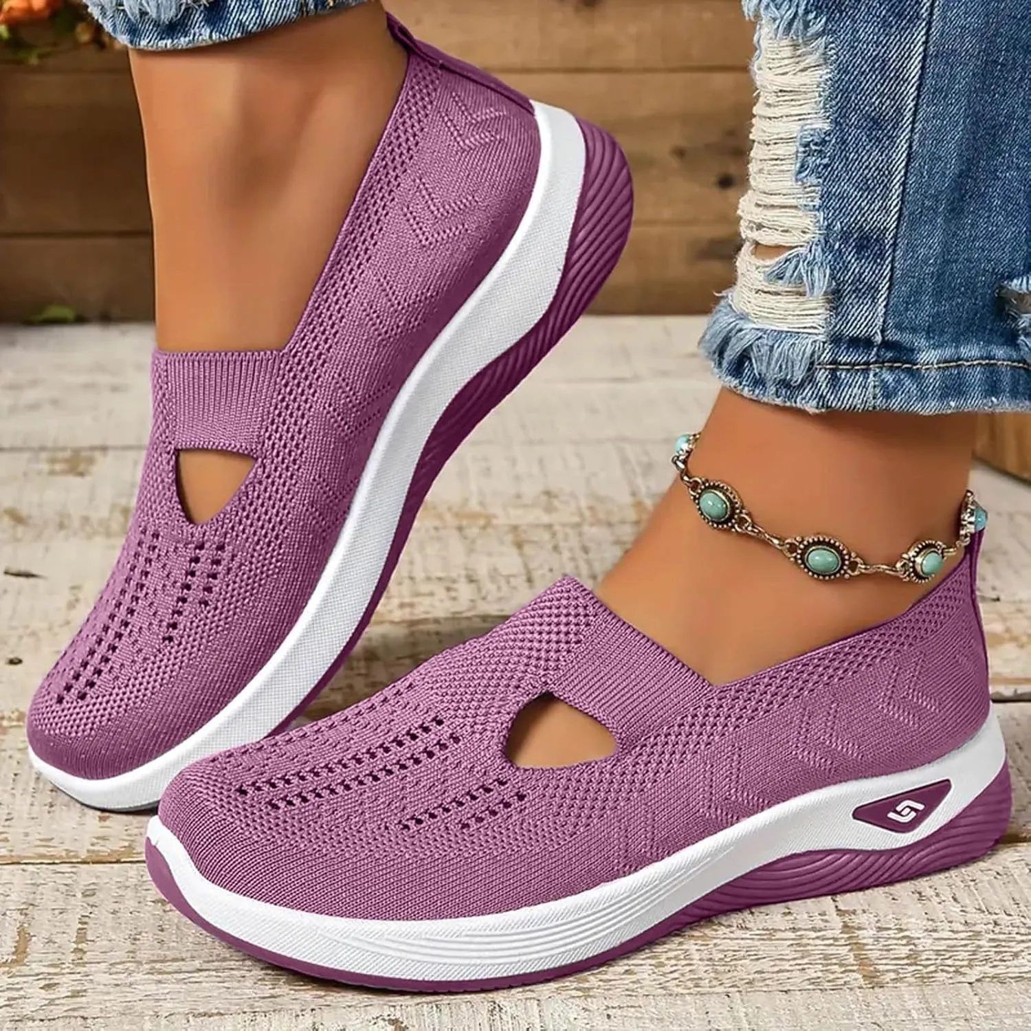 Womens Best Walking Shoes Slip On Sneakers Breathable Mesh Tennis Shoes Arch Support Non-Slip Comfortable Orthopedic Sneakers for Women with Heel Pain