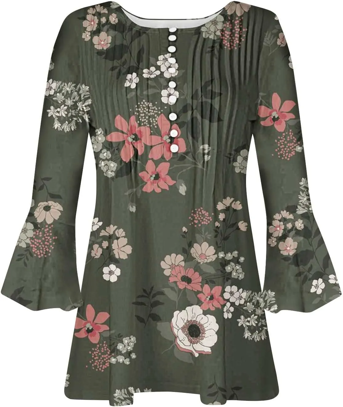 Women's Blouses & Button-Down Shirts Vintage Floral Print Boho Empire Waist Tunic Tops Spring Fashion 3/4 Sleeve Tees