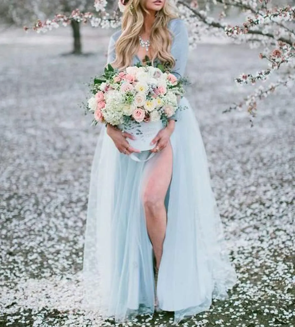 Women's Bridal Long Maxi Tulle Skirts with Side Split A Line Floor Length High Waisted Tutu for Wedding Bridesmaid Party