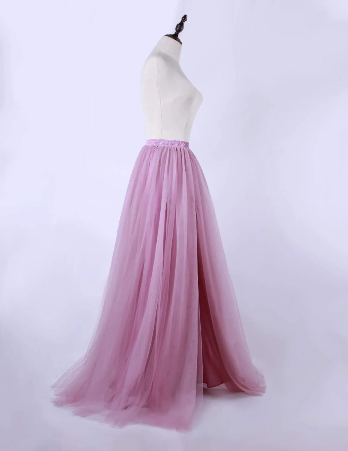 Women's Bridal Long Maxi Tulle Skirts with Side Split A Line Floor Length High Waisted Tutu for Wedding Bridesmaid Party