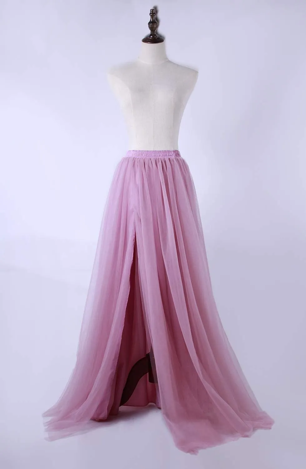 Women's Bridal Long Maxi Tulle Skirts with Side Split A Line Floor Length High Waisted Tutu for Wedding Bridesmaid Party