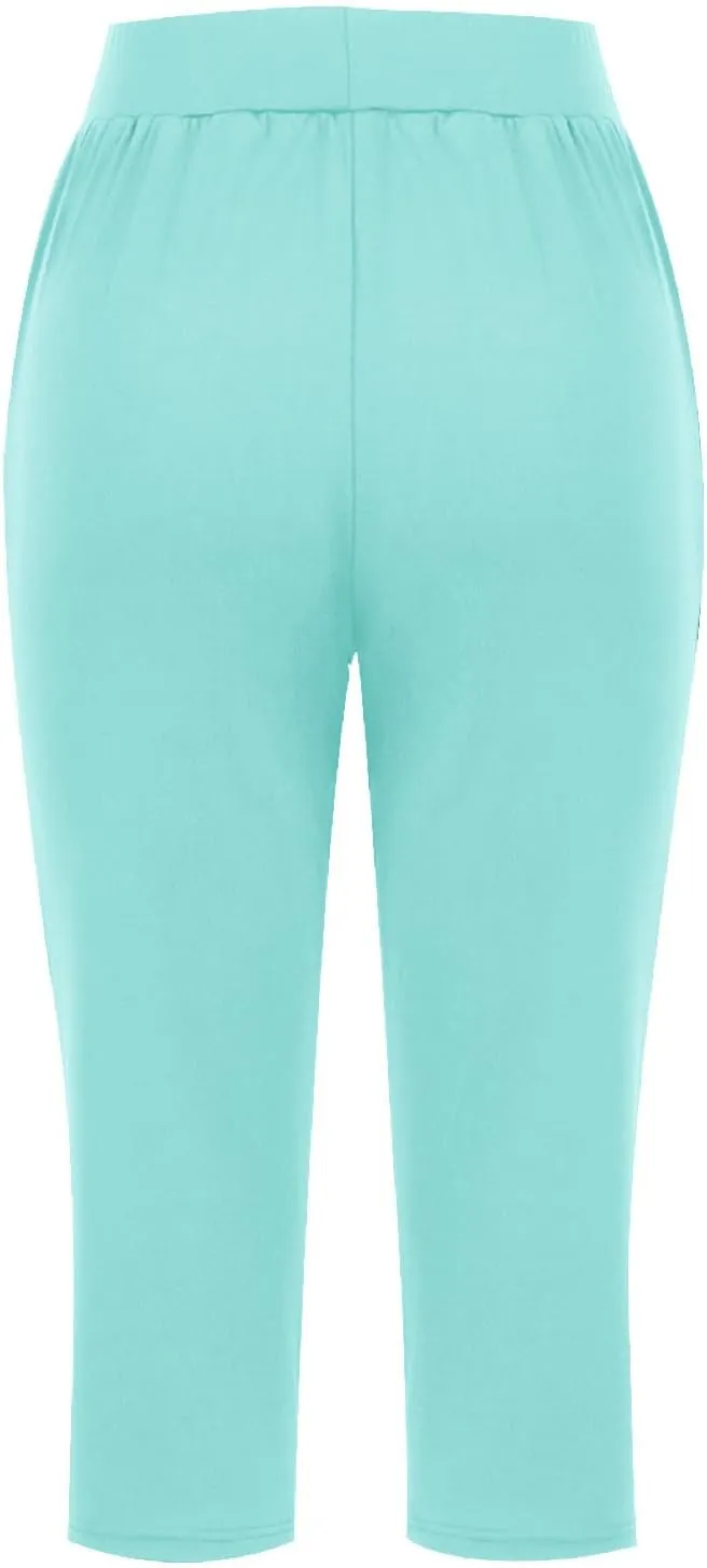 Women's Capris Yoga Pants Elastic Waist Sweat Pants Comfy Loose Fit Plus Size Workout Capris With Pockets