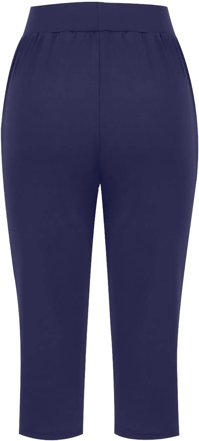 Women's Capris Yoga Pants Elastic Waist Sweat Pants Comfy Loose Fit Plus Size Workout Capris With Pockets