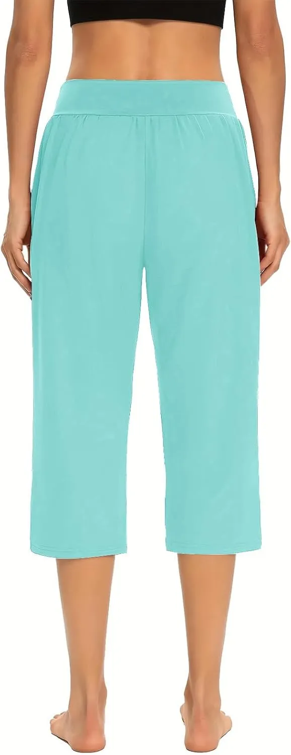 Women's Capris Yoga Pants Elastic Waist Sweat Pants Comfy Loose Fit Plus Size Workout Capris With Pockets
