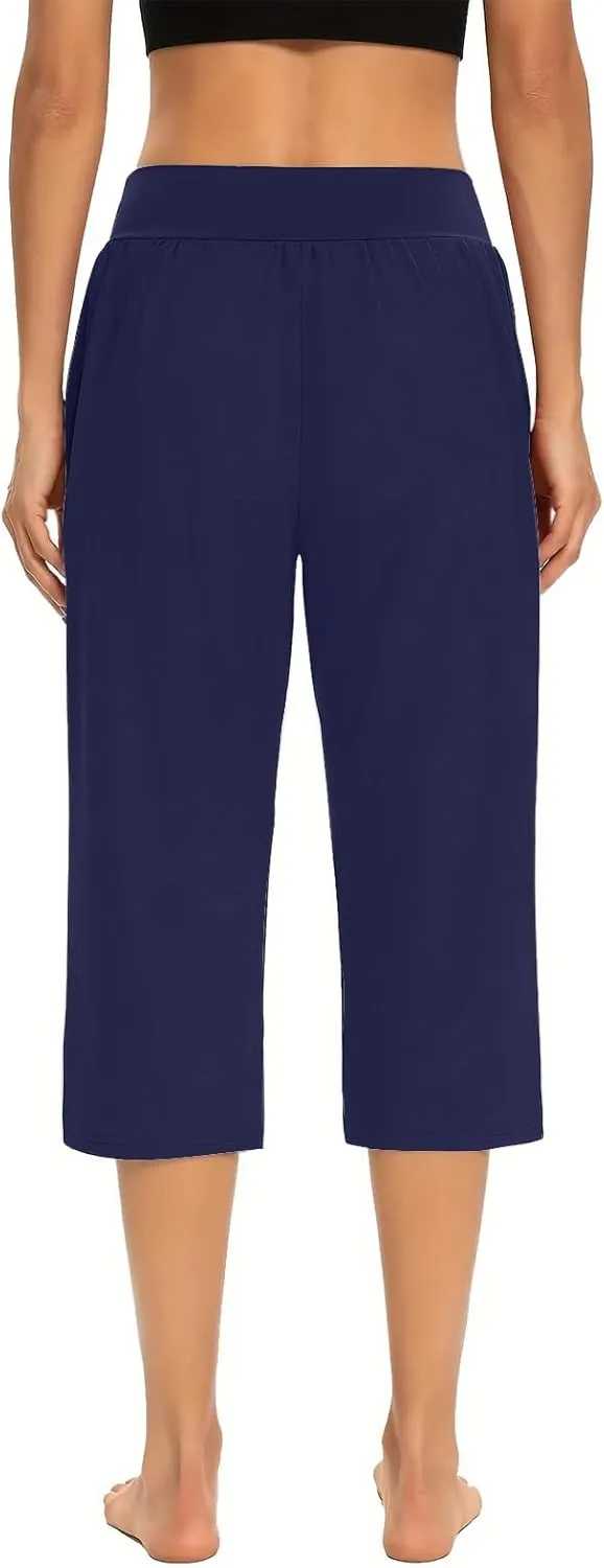Women's Capris Yoga Pants Elastic Waist Sweat Pants Comfy Loose Fit Plus Size Workout Capris With Pockets