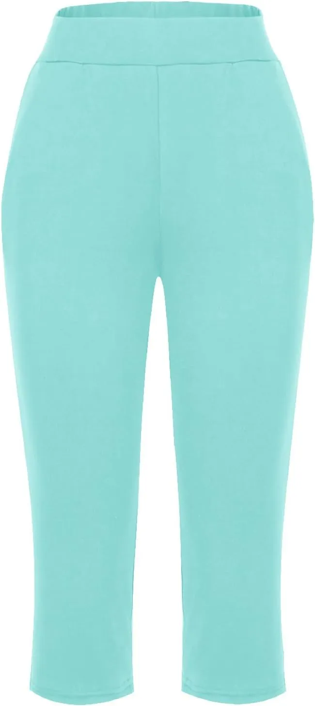Women's Capris Yoga Pants Elastic Waist Sweat Pants Comfy Loose Fit Plus Size Workout Capris With Pockets
