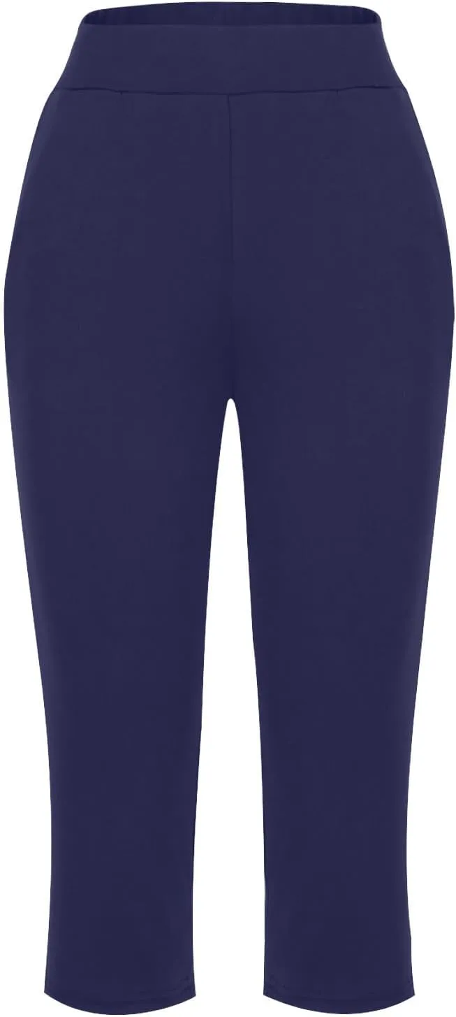 Women's Capris Yoga Pants Elastic Waist Sweat Pants Comfy Loose Fit Plus Size Workout Capris With Pockets